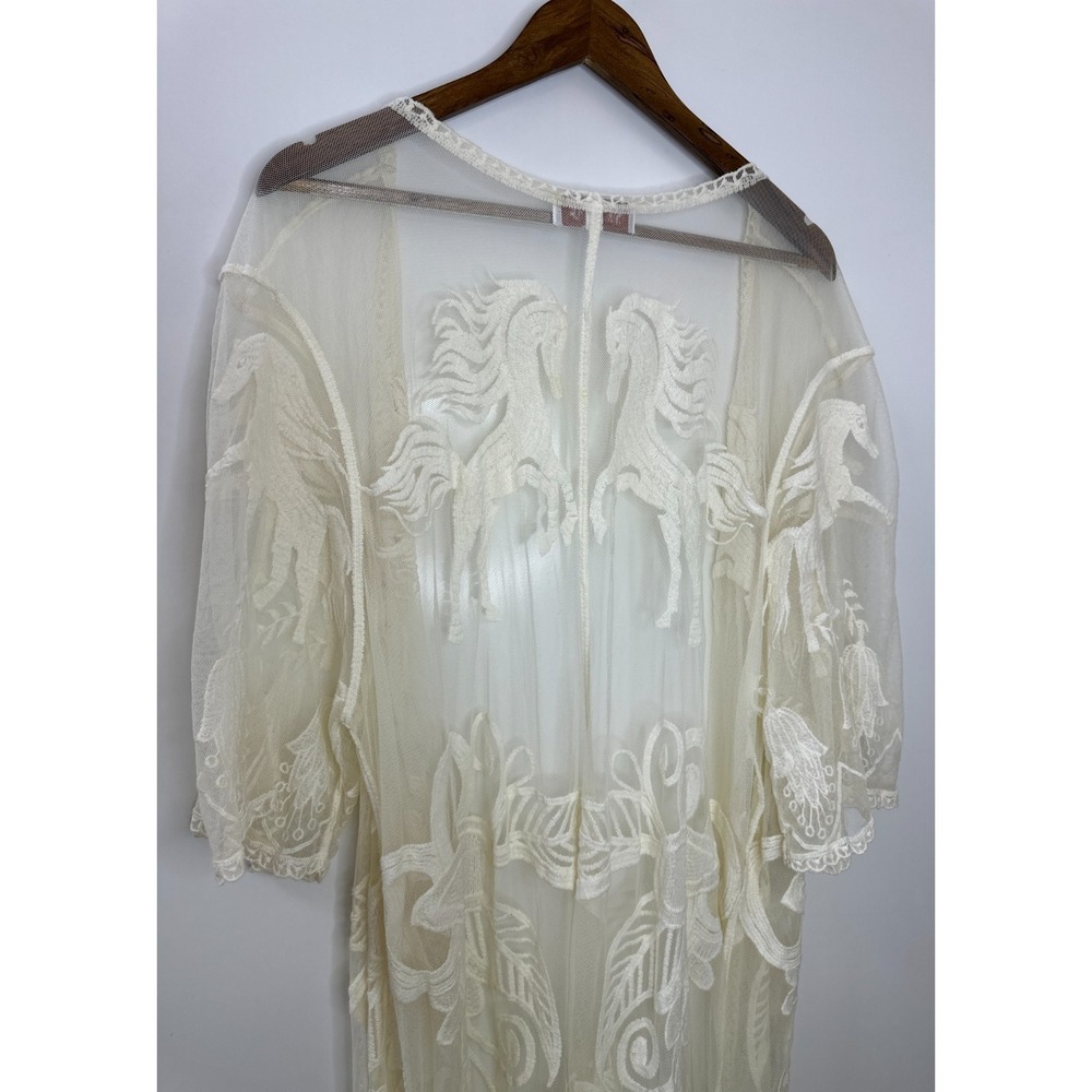 Shyanne Sheer Embroidered Horse Theme Lace Kimono Tassel Fringe Duster L/XL - Picture 3 of 14